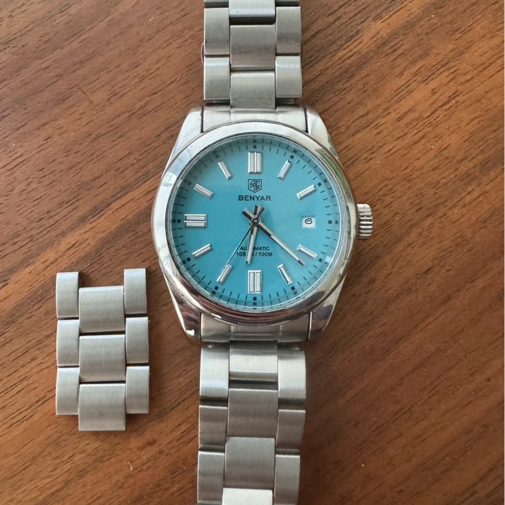 Men's Silver and Blue Watch